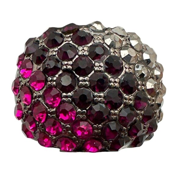 Retro Vibe Purple Ombre Cocktail Ring Dome Stretch Wide Tri Color Rhinestones - Picture 1 of 6
